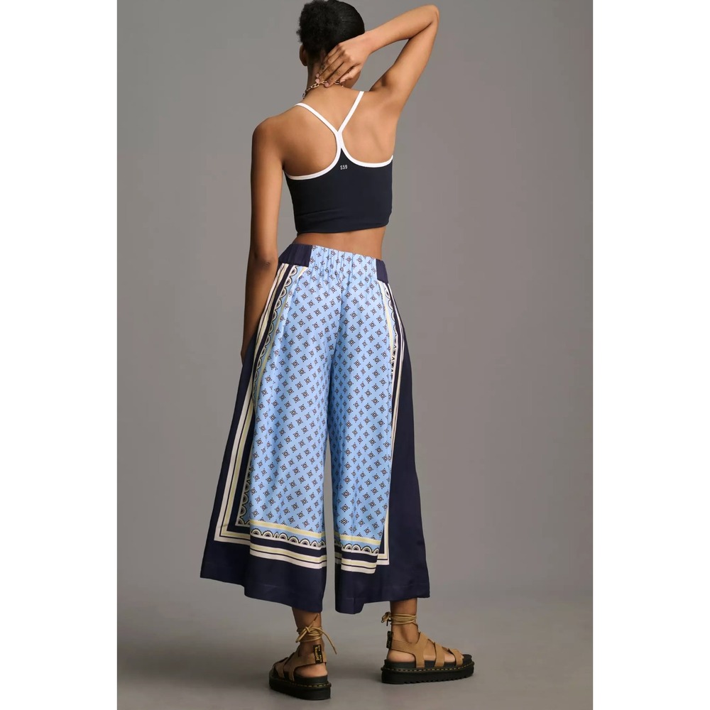 Maeve Light Blue & Navy Wide-Leg Printed Culottes - Picture 3 of 16